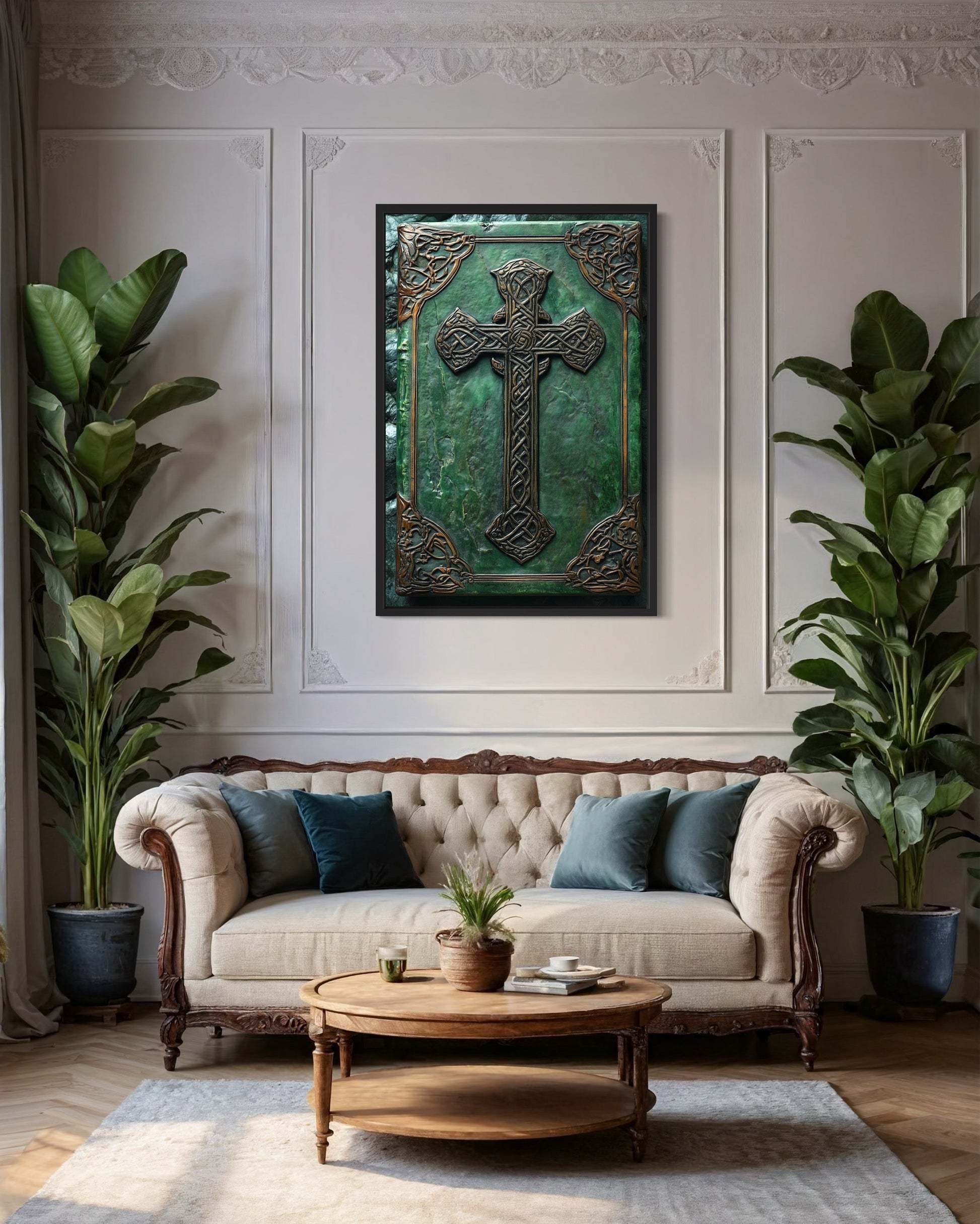 Antique Celtic Book With Cross Framed Canvas Wall Art
