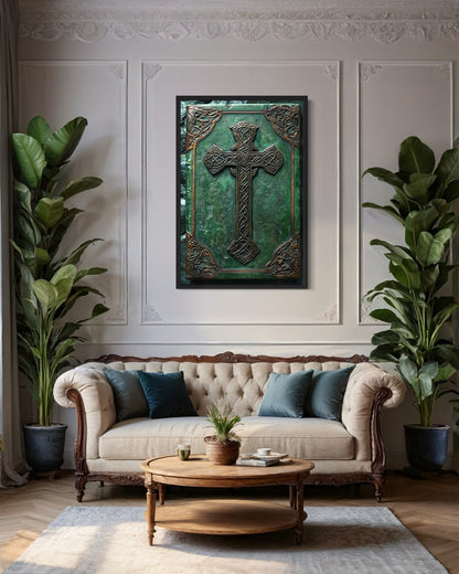 Antique Celtic Book With Cross Framed Canvas Wall Art