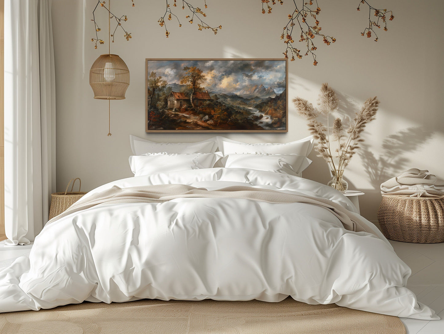 Antique Dark Moody Country Landscape Framed Canvas Wall Art