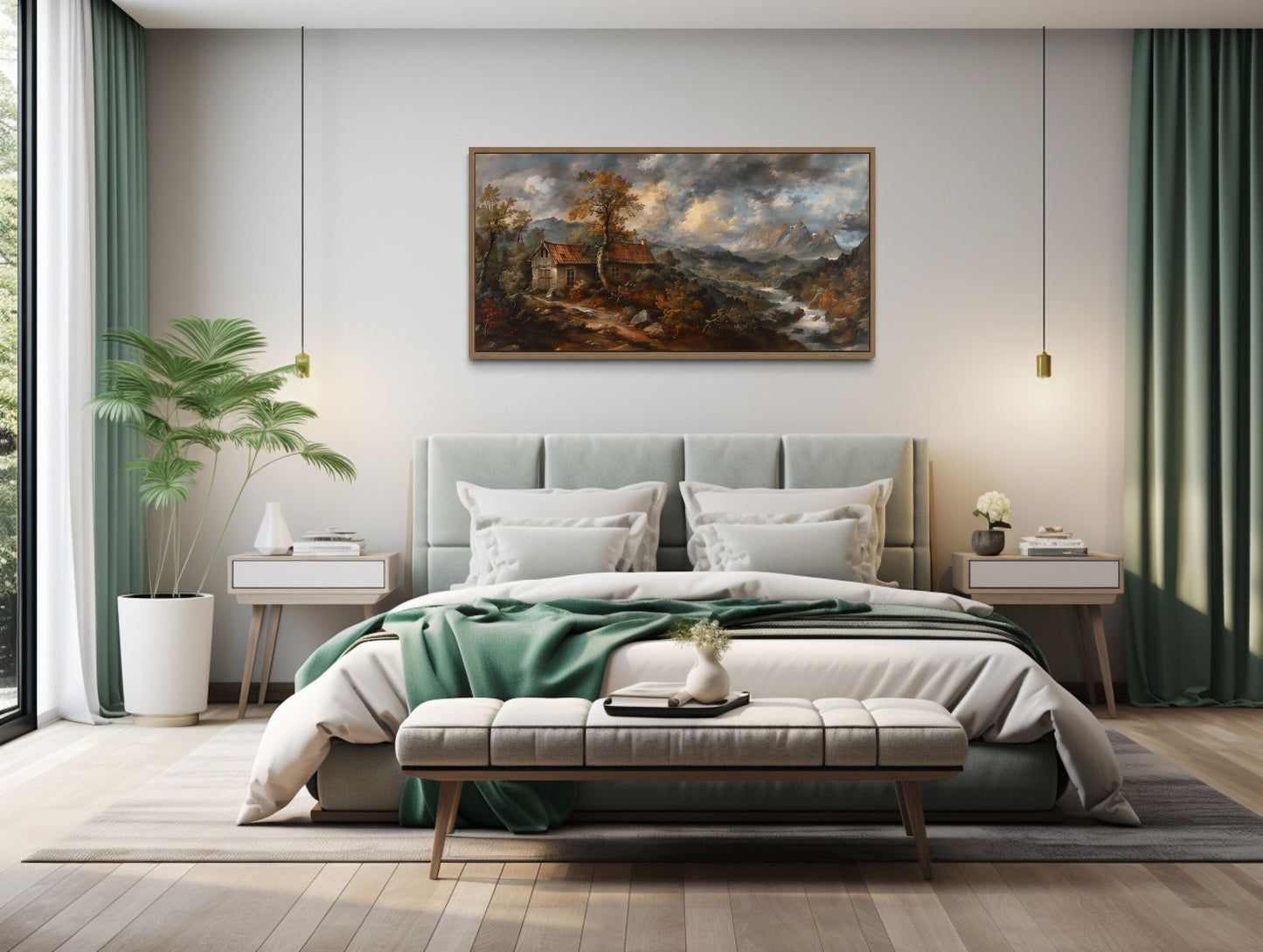 Antique Dark Moody Country Landscape Framed Canvas Wall Art