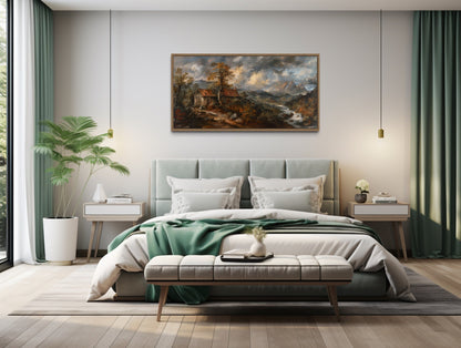 Antique Dark Moody Country Landscape Framed Canvas Wall Art