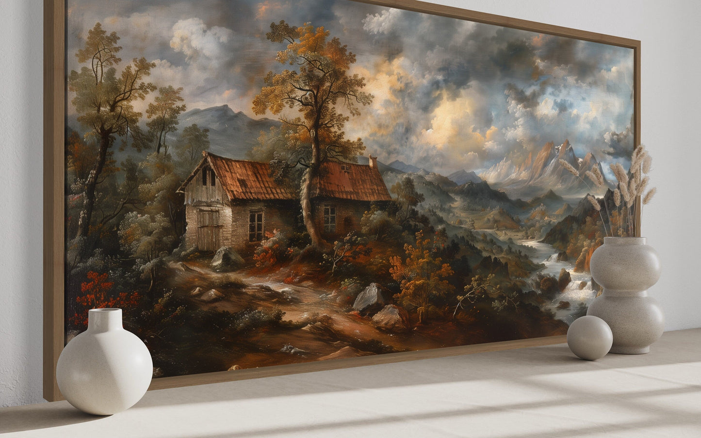 Antique Dark Moody Country Landscape Framed Canvas Wall Art