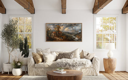 Antique Dark Moody Country Landscape Framed Canvas Wall Art
