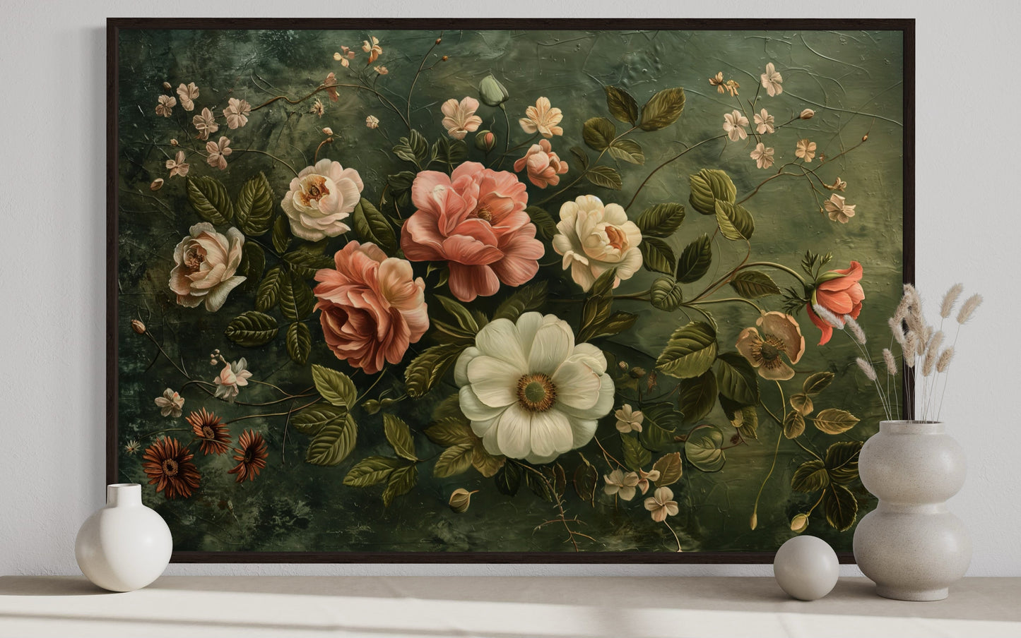 Antique Floral Tapestry Framed Canvas Wall Art