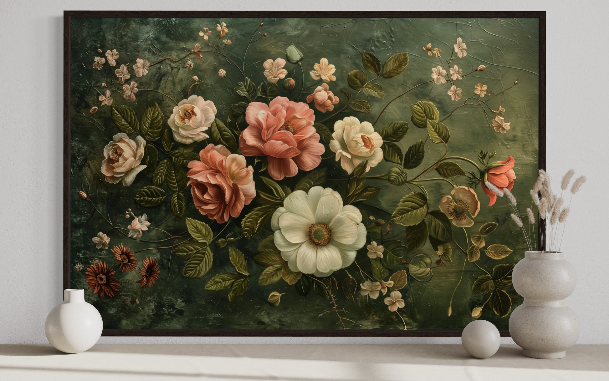 Antique Floral Tapestry Framed Canvas Wall Art