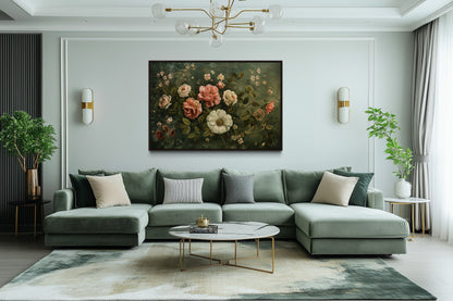 Antique Floral Tapestry Framed Canvas Wall Art