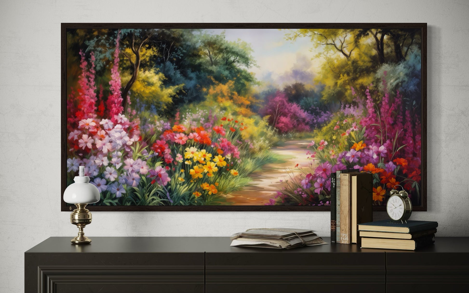 Antique Flower Garden Colorful Framed Canvas Wall Art Living Or Dining Room Decor