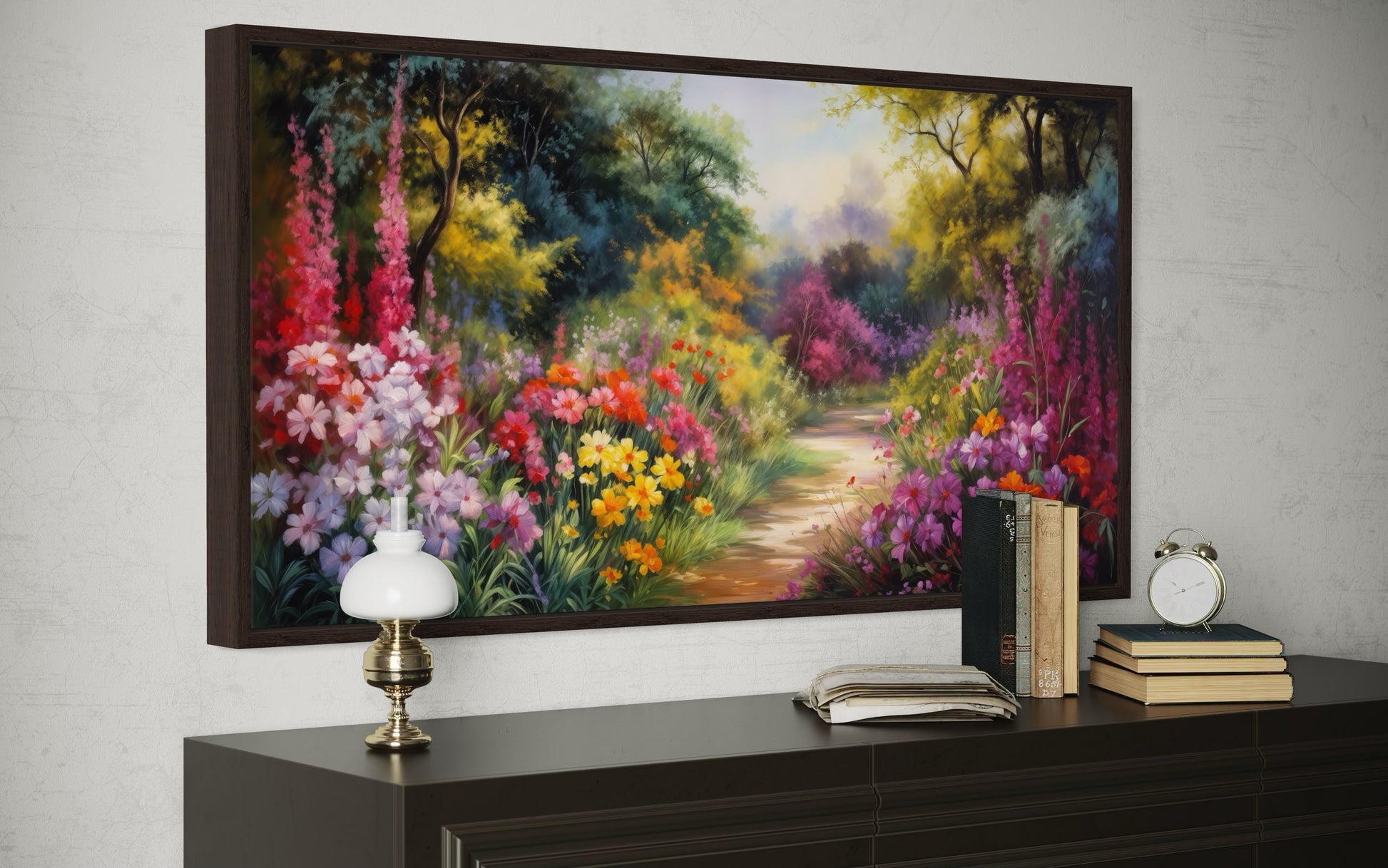 Antique Flower Garden Colorful Framed Canvas Wall Art Living Or Dining Room Decor