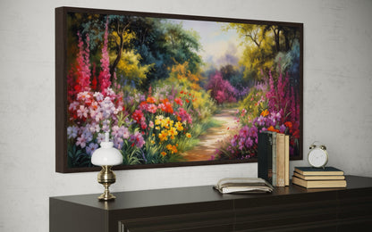 Antique Flower Garden Colorful Framed Canvas Wall Art Living Or Dining Room Decor