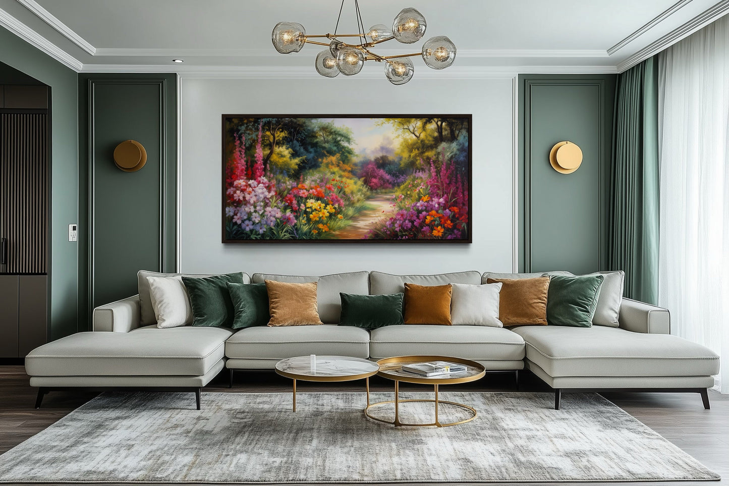Antique Flower Garden Colorful Framed Canvas Wall Art Living Or Dining Room Decor