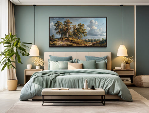 Antique Landscape Wall Art – Framed Canvas Art With Majestic Trees For Traditional Home Decor