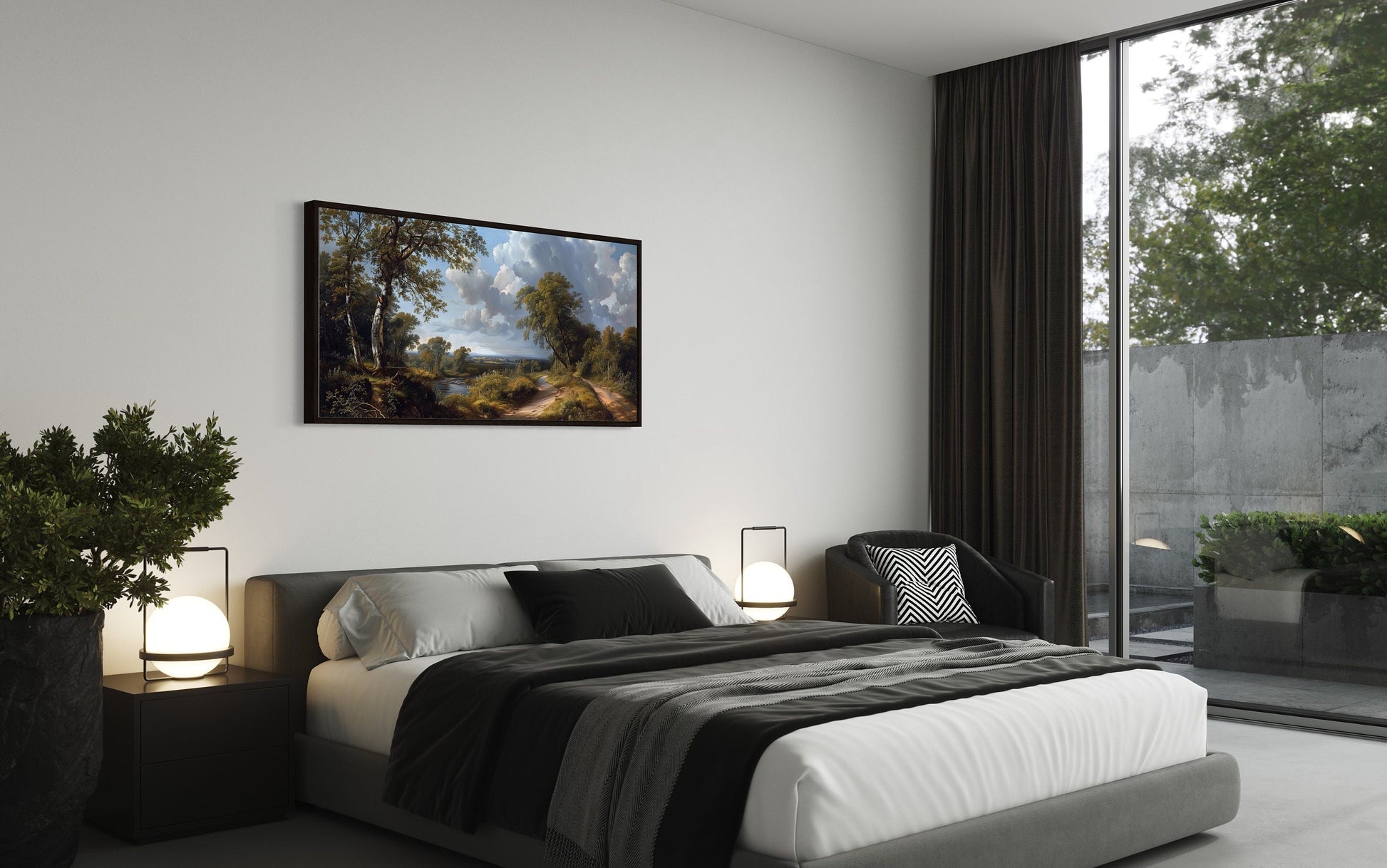 Antique River Landscape Art – Framed Canvas Wall Art | Rustic Home Decor