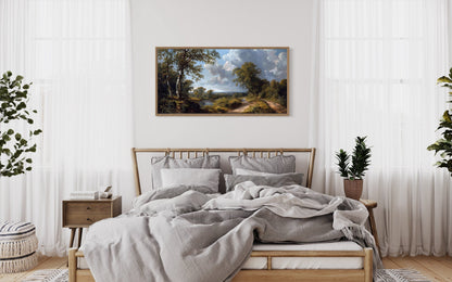 Antique River Landscape Art – Framed Canvas Wall Art | Rustic Home Decor