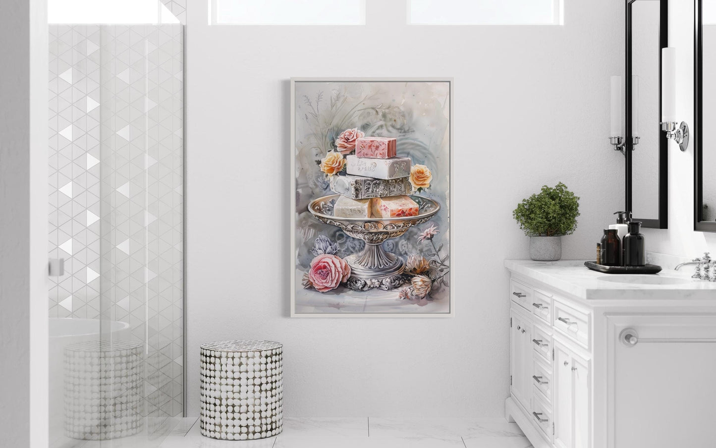 Antique Soap Bars Pink Grey Bathroom Wall Art