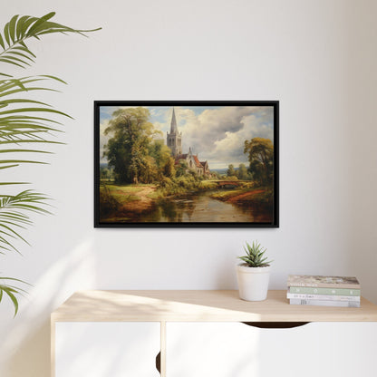 Antique Style Church Painting Framed Christian Canvas Wall Art