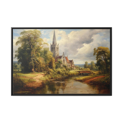 Antique Style Church Painting Framed Christian Canvas Wall Art