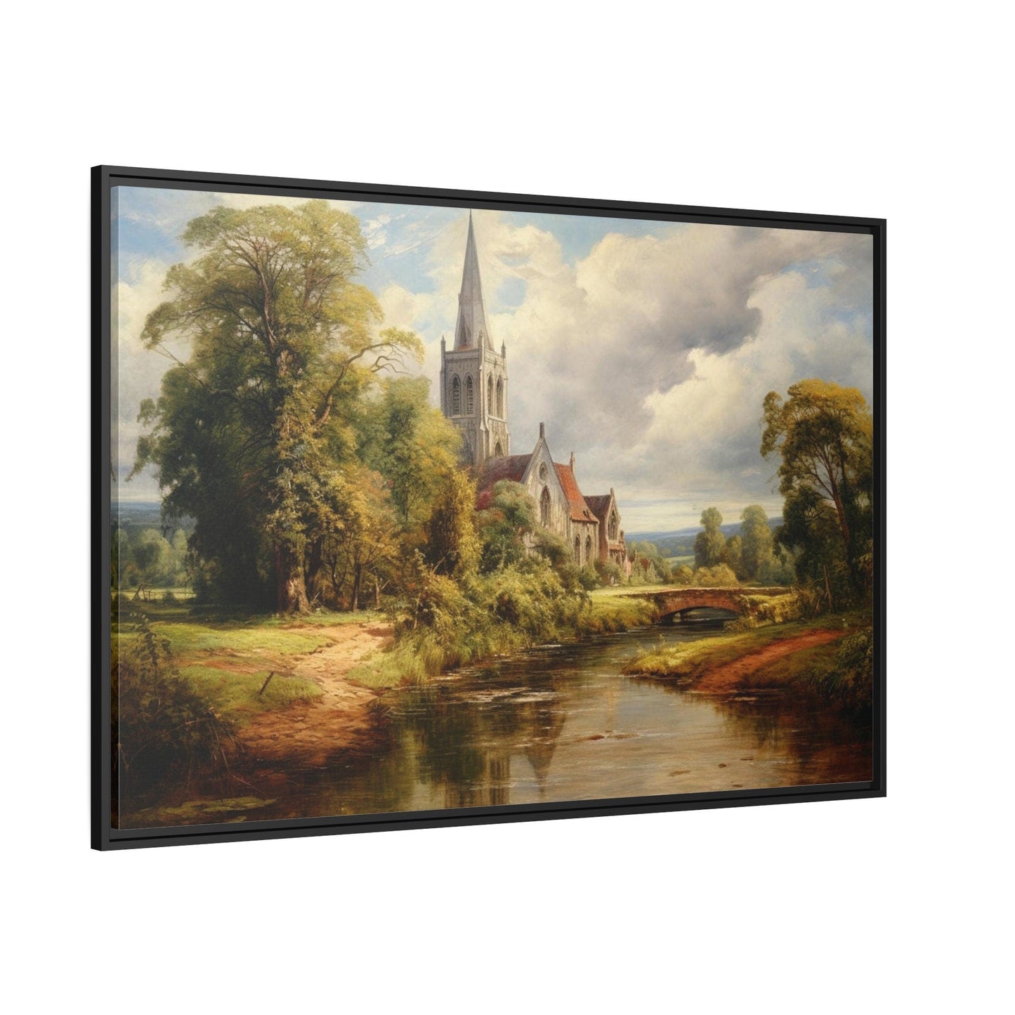 Antique Style Church Painting Framed Christian Canvas Wall Art