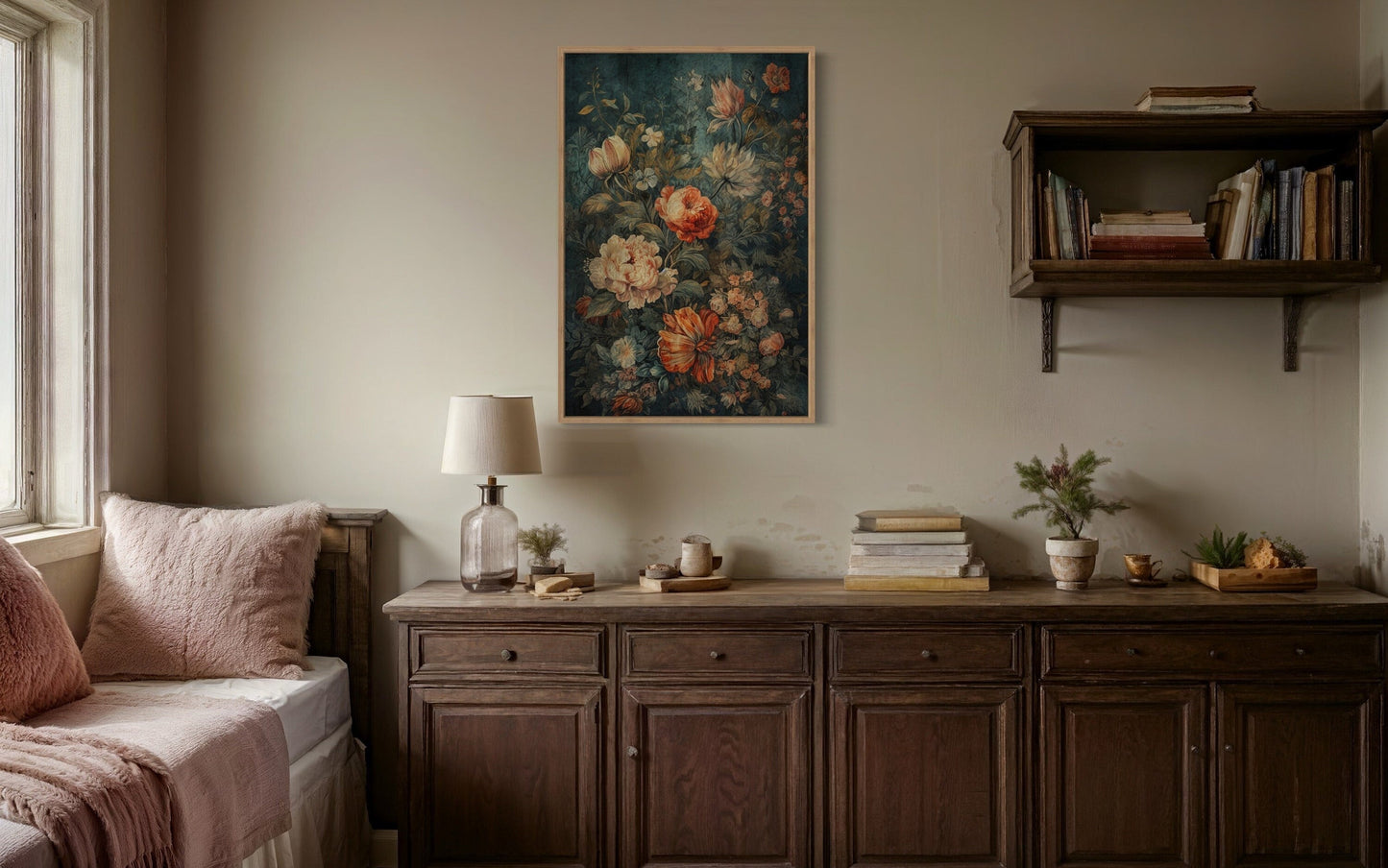 Antique Style Floral European Floral Tapestry Framed Canvas Wall Hanging