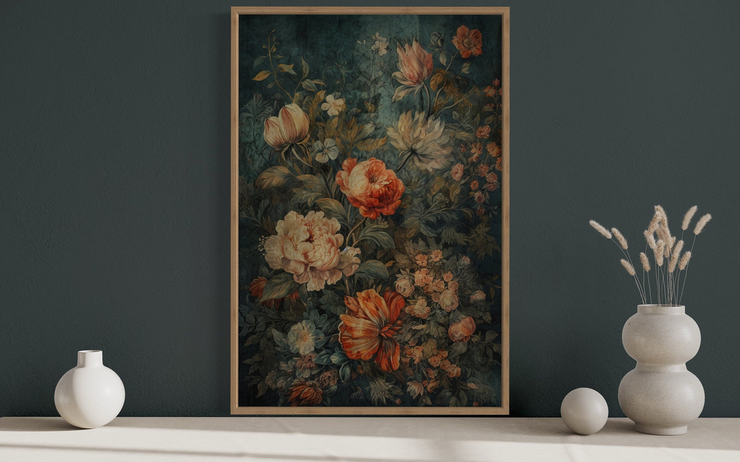 Antique Style Floral European Floral Tapestry Framed Canvas Wall Hanging