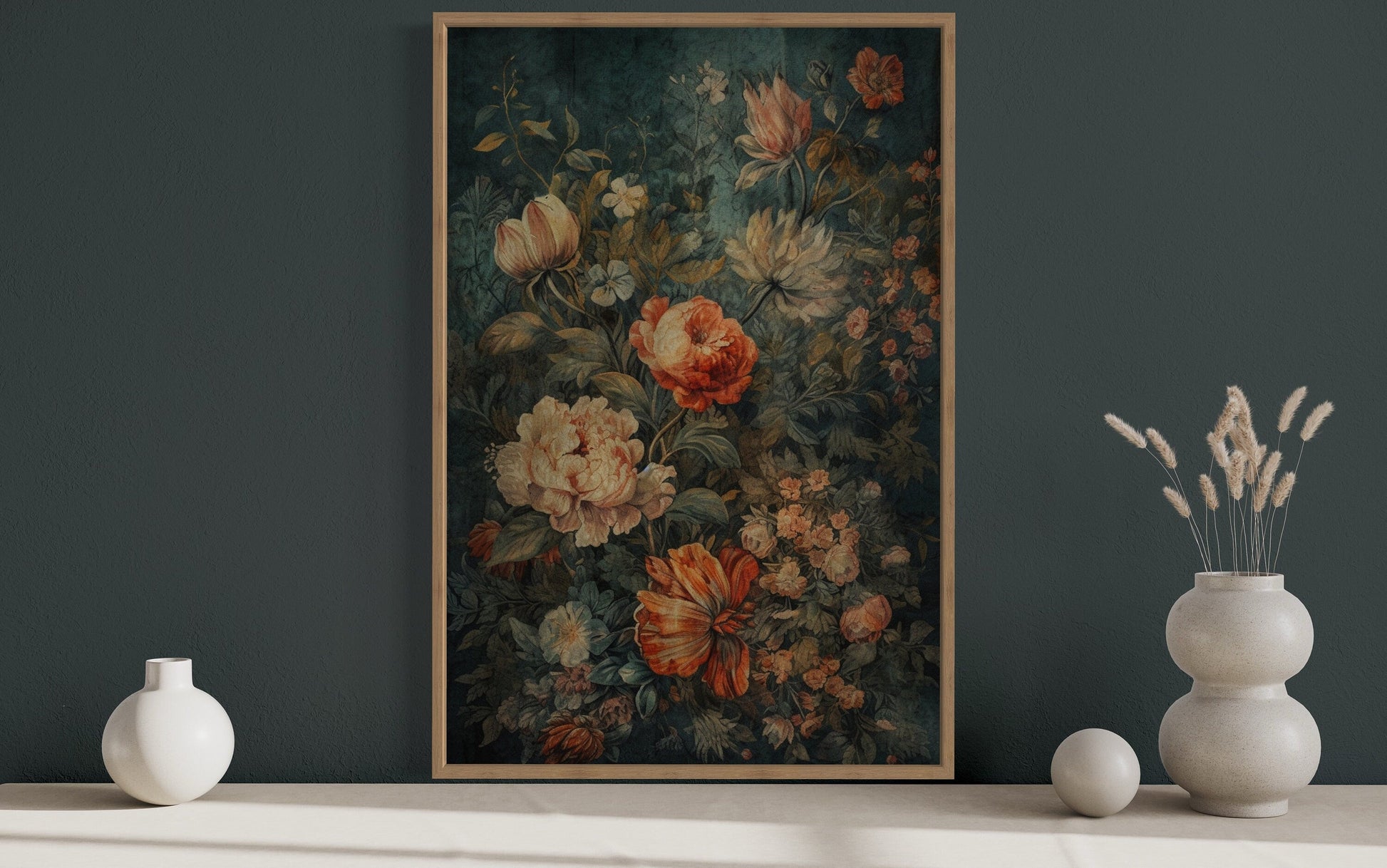 Antique Style Floral European Floral Tapestry Framed Canvas Wall Hanging