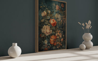 Antique Style Floral European Floral Tapestry Framed Canvas Wall Hanging