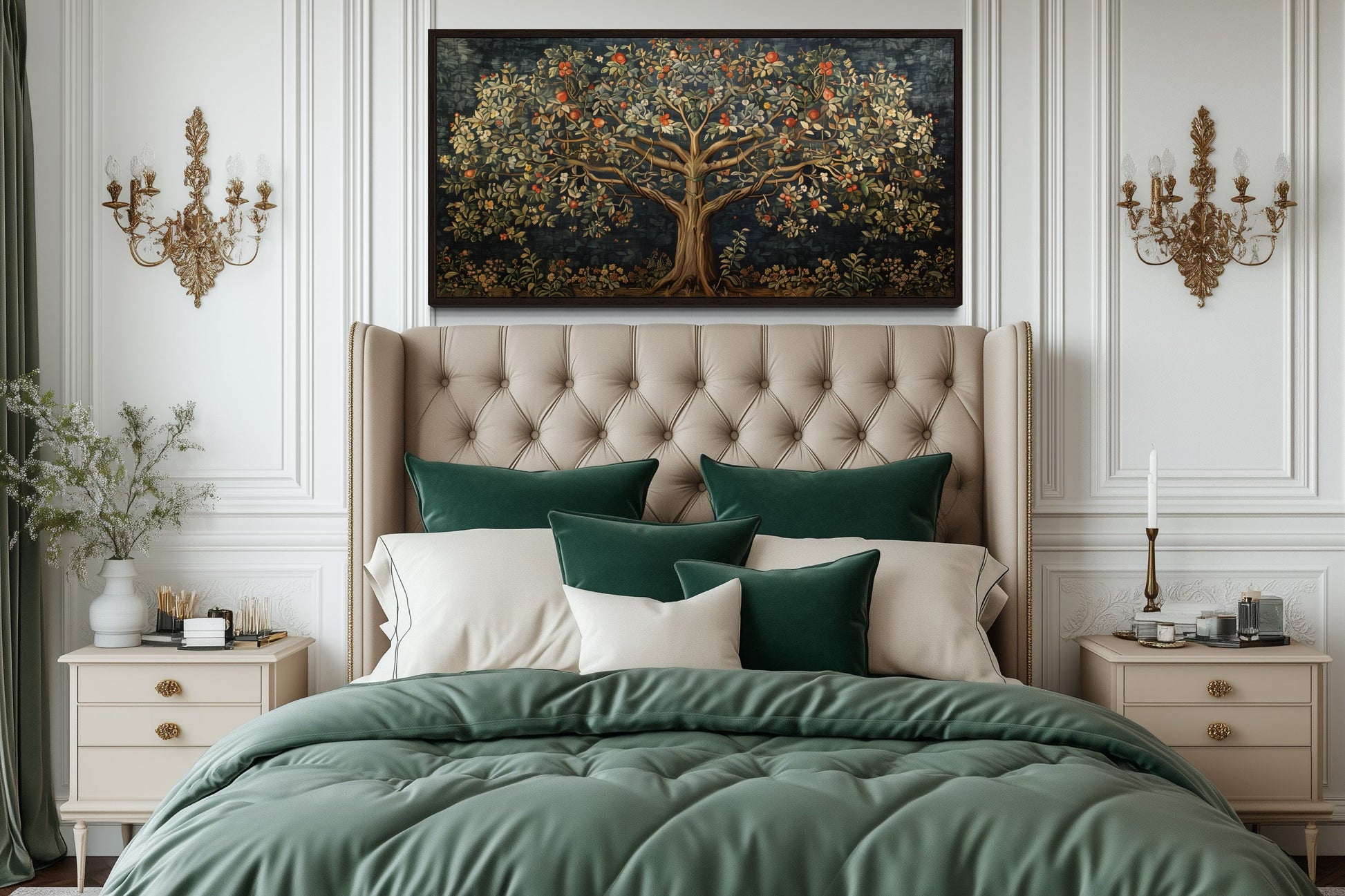 Antique Tapestry Style Tree Of Life Framed Canvas Wall Art