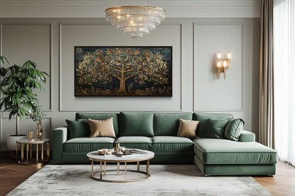 Antique Tapestry Style Tree Of Life Framed Canvas Wall Art