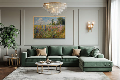 Antique Wildflowers Field Impressionist Framed Canvas Wall Art