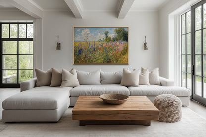 Antique Wildflowers Field Impressionist Framed Canvas Wall Art