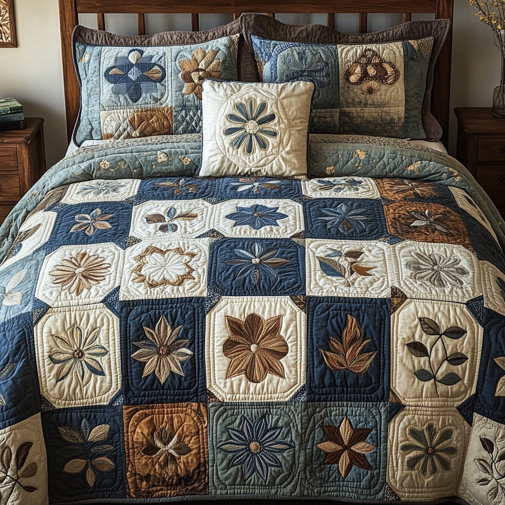 Single (59'' x 70'') /Antique Bloom 3-Piece Quilted Bedding Set