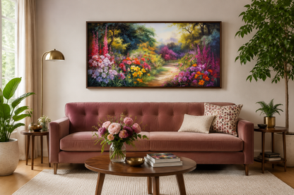 Antique Flower Garden Colorful Framed Canvas Wall Art Living Or Dining Room Decor