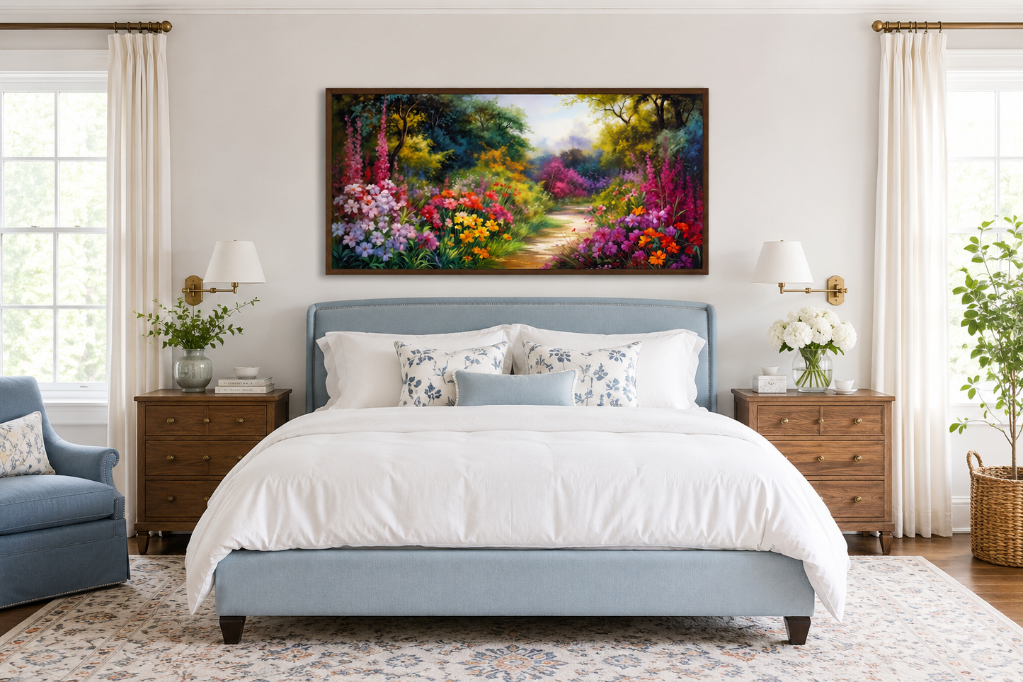 Antique Flower Garden Colorful Framed Canvas Wall Art Living Or Dining Room Decor