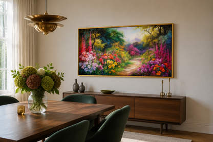 Antique Flower Garden Colorful Framed Canvas Wall Art Living Or Dining Room Decor