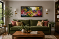 Antique Flower Garden Colorful Framed Canvas Wall Art Living Or Dining Room Decor