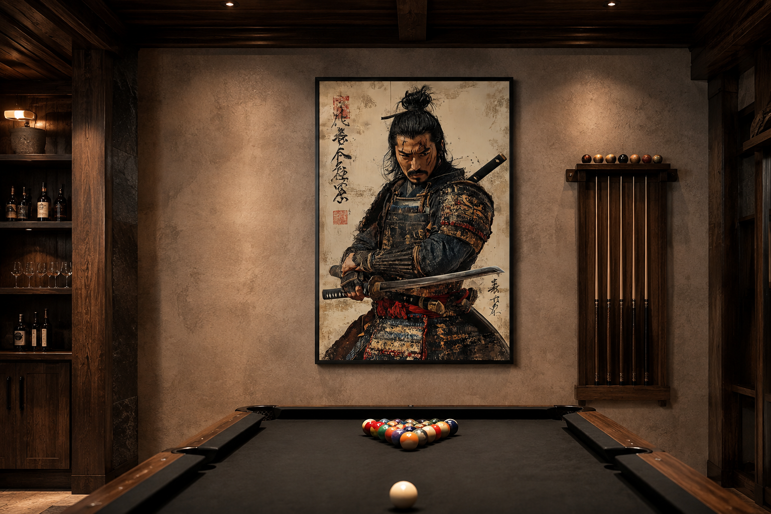 Antique Samurai Portrait Framed Canvas Wall Art, Manly Office Decor