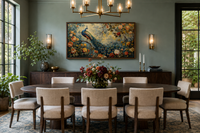 Antique Style Peacock In The Garden Tapestry Framed Canvas Wall Art