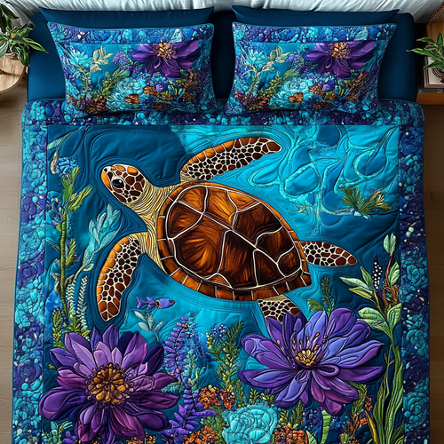 Aqua Flora Quilted Bedding Set - Single (59" x 70")