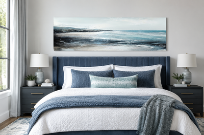 Aqua Blue Ocean Beach Coastal Wall Art Over Bed Framed Canvas Wall Art
