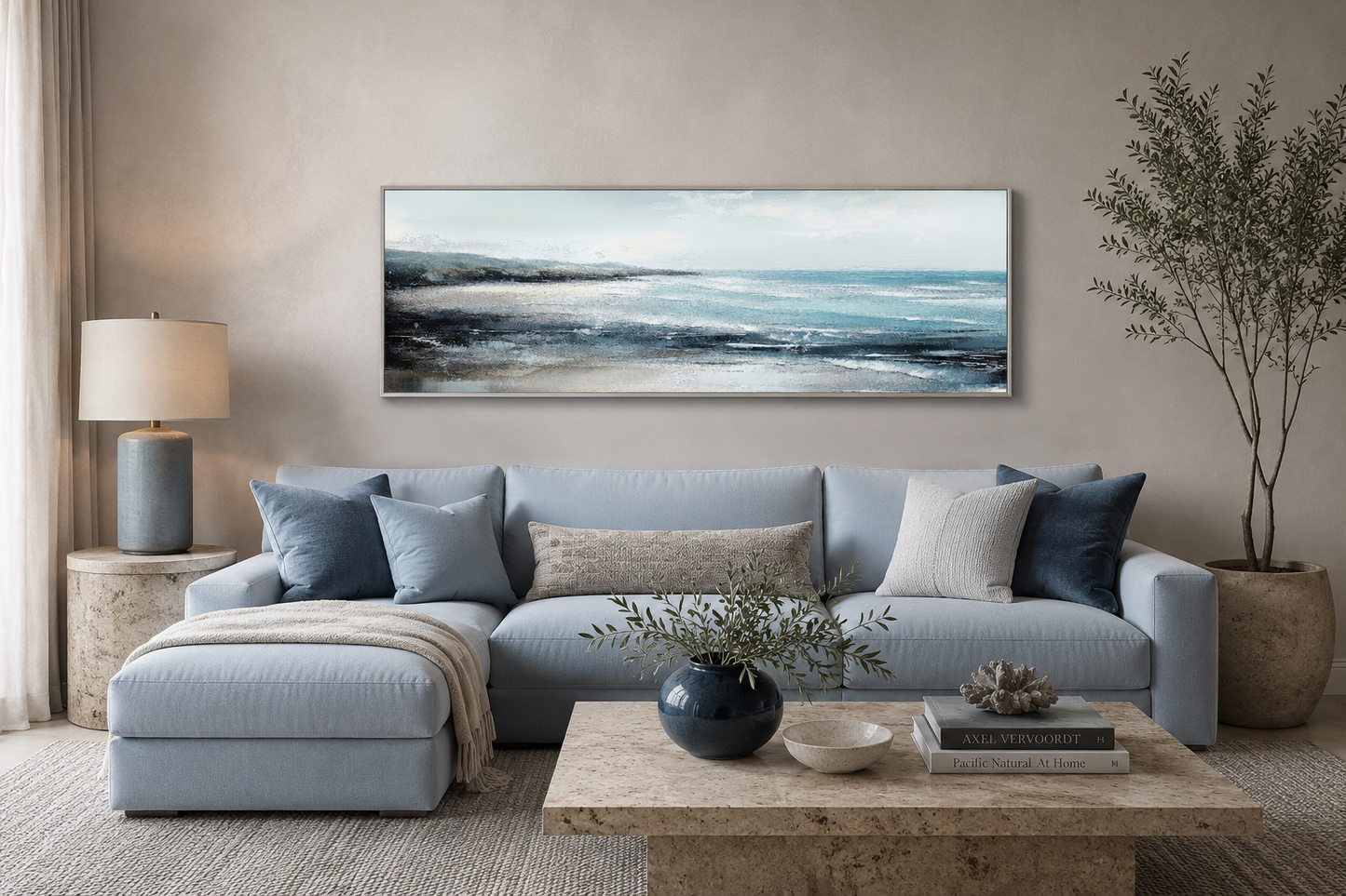 Aqua Blue Ocean Beach Coastal Wall Art Over Bed Framed Canvas Wall Art