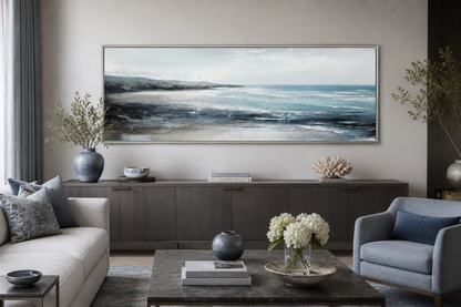 Aqua Blue Ocean Beach Coastal Wall Art Over Bed Framed Canvas Wall Art