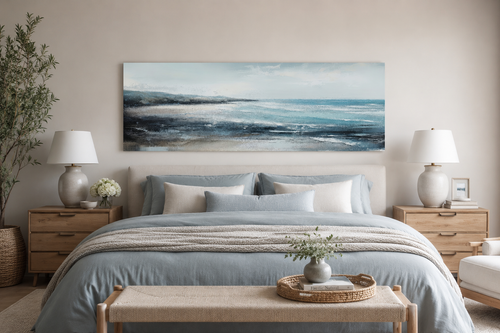 Aqua Blue Ocean Beach Coastal Wall Art Over Bed Framed Canvas Wall Art
