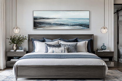 Aqua Blue Ocean Beach Coastal Wall Art Over Bed Framed Canvas Wall Art