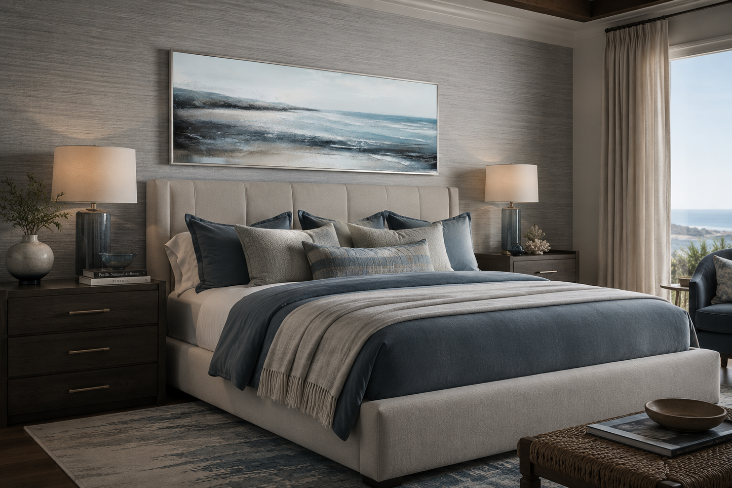 Aqua Blue Ocean Beach Coastal Wall Art Over Bed Framed Canvas Wall Art