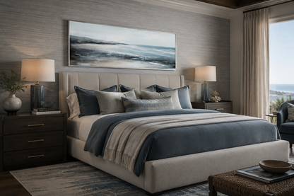 Aqua Blue Ocean Beach Coastal Wall Art Over Bed Framed Canvas Wall Art
