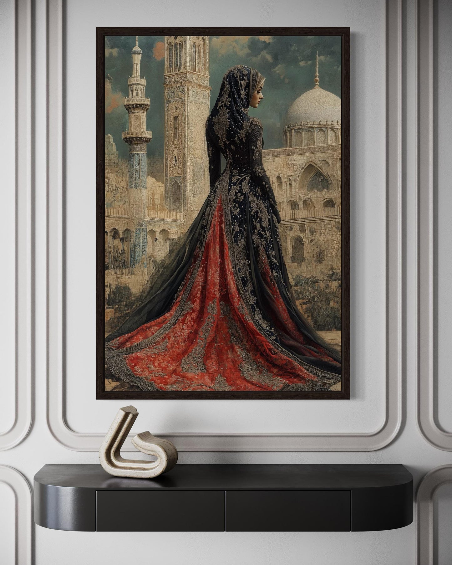 Arabic Princess In Front of Mosque Islamic Framed Canvas Wall Art