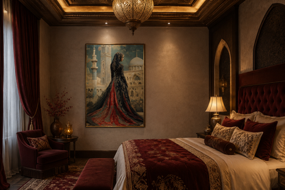 Arabic Princess In Front of Mosque Islamic Framed Canvas Wall Art
