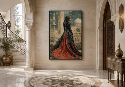 Arabic Princess In Front of Mosque Islamic Framed Canvas Wall Art