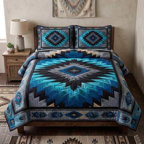 Arctic Blue Star 3-Piece Quilted Bedding Set - Single (59" x 70")