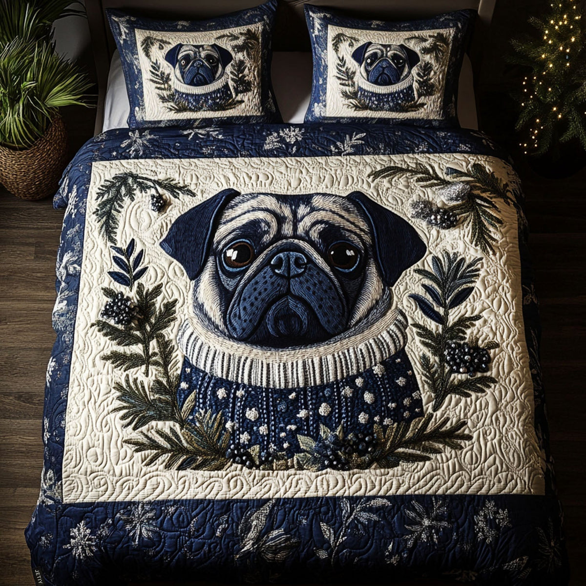 Arctic Pug 3-Piece Quilted Bedding Set - Single (59" x 70")