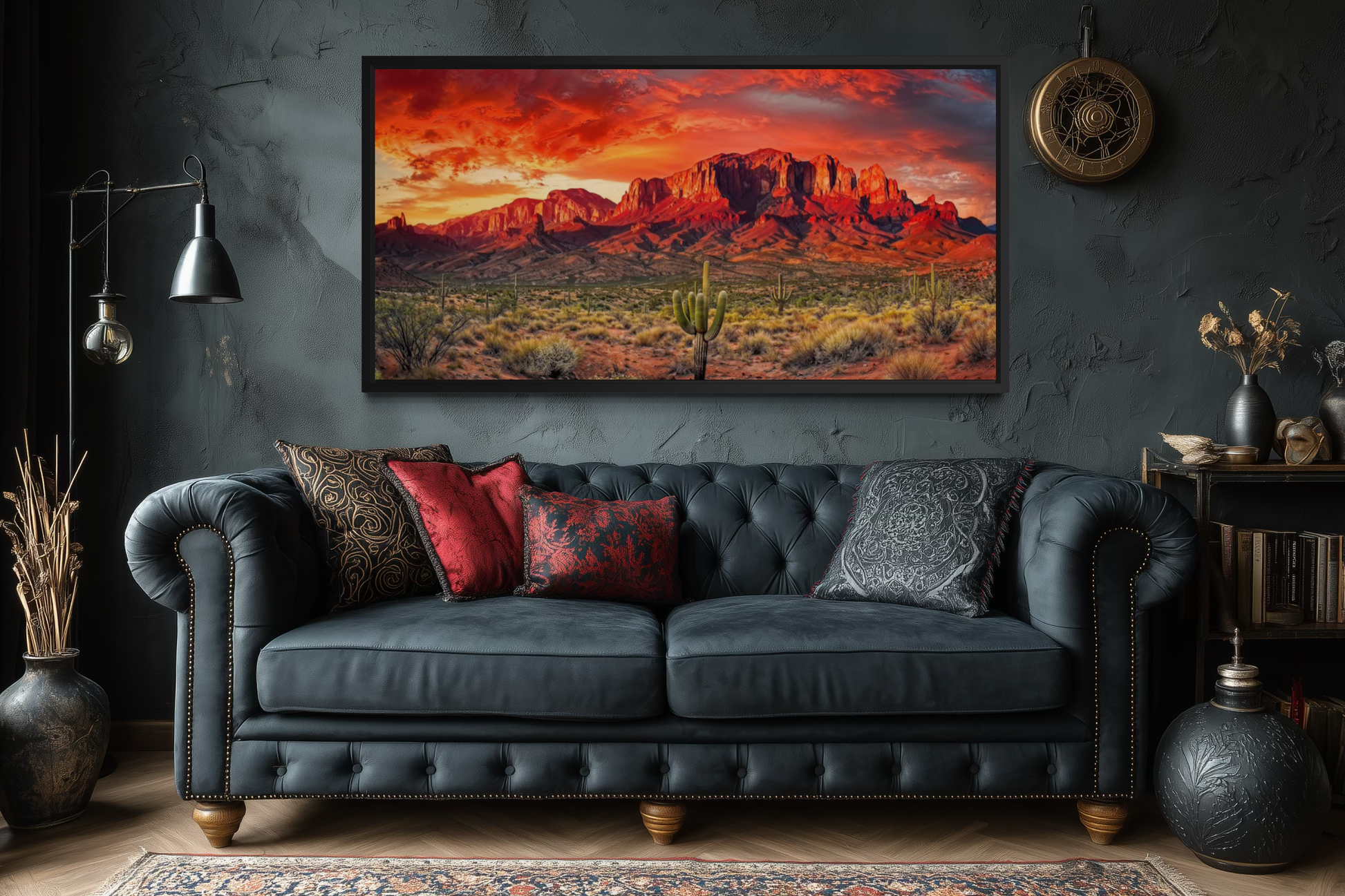 Arizona Desert Landscape At Sunset Framed Canvas Wall Art